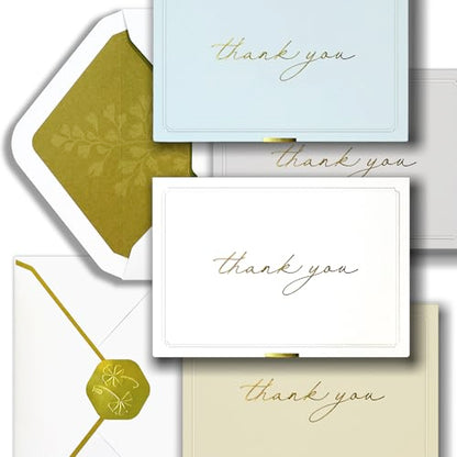 ukee's Thank You Cards, Gold Foil, 32 Cards with Envelopes and Stickers