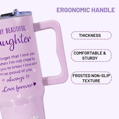 Daughter Birthday Gifts, 40oz Insulated Stainless Steel Tumbler with Handle, Inspirational Gifts for Daughter from Mom and Dad, Birthday Graduation Present Ideas for Daughters - color: Daughter