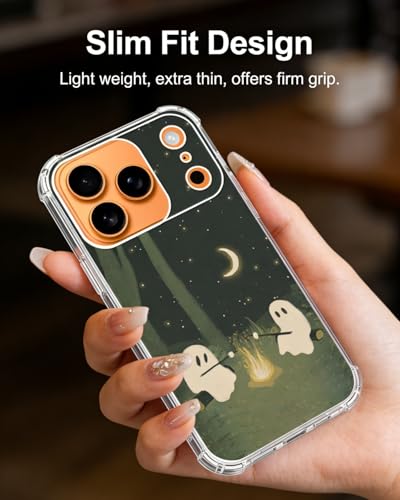 Cute Green Halloween Ghosts Case Compatible with iPhone 17 Pro, Hippie Ghosts Phone Cover for iPhone 17 Pro - color: Green Halloween Ghosts