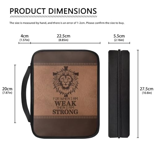 Cross with Lion Print Bible Cover for Women Men,Canvas Bible Book Carrying Cases Church Bag with Handle - color: Cross With Lion