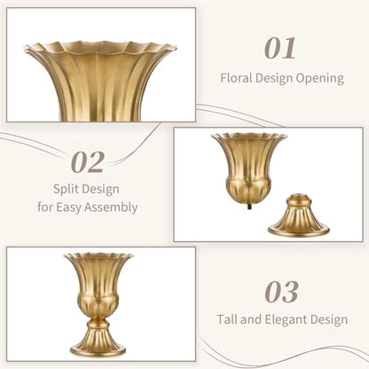 Sziqiqi Gold Metal Compote Vase, Urn Vases for Table Centerpiece, 2Pcs - color: Gold, size: 6.3in-2pcs