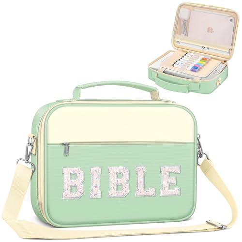 FINPAC Bible Cover with Shoulder Strap, Church Book Carrying Bible Case Bag - color: Letter Green