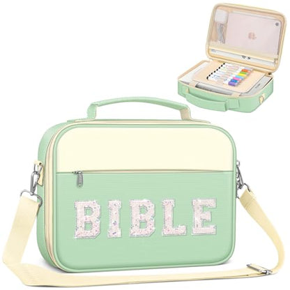 FINPAC Bible Cover with Shoulder Strap, Church Book Carrying Bible Case Bag - color: Letter Green