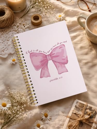Christian Bible Verse Journal Notebook,Christian Gift for Women,Bible Study Journal for Teen Girls Kids,Church Journal for Notes Taking,Pink Coquette Bow Hardcover Spiral Notebook 5.5x8.3 - color: pink bow proverbs 4:23