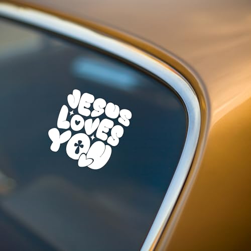 Jesus Loves You Christian Cross Vinyl Decal, Christ Religious Sign for Car Bumper Truck Water Bottles Tumbler RV Vans SUV Window Laptop Jeep Trucks Cars, Inspirational Faith Gift Idea (5.3 x 4.4 in) - style: Jesus Loves You
