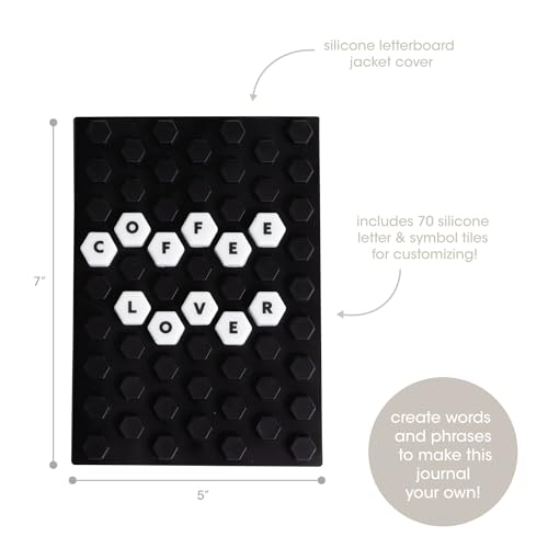 Pearhead Letterboard Composition Notebook, Customizable Silicone Cover Fidget Journal with Letters & Symbols, Lined Pages for Notes, School, Planning & Writing, Black & White - color: Black & White Letterboard Journal