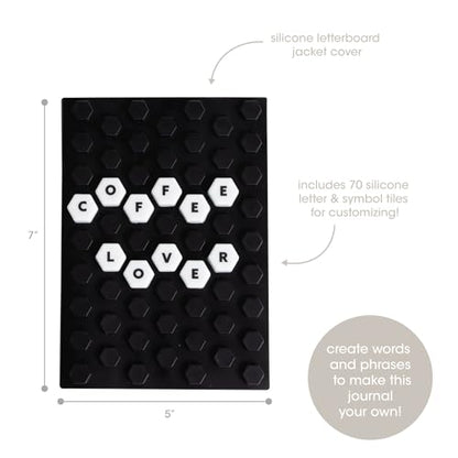 Pearhead Letterboard Composition Notebook, Customizable Silicone Cover Fidget Journal with Letters & Symbols, Lined Pages for Notes, School, Planning & Writing, Black & White - color: Black & White Letterboard Journal