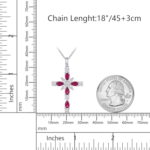 925 Sterling Silver Cross Necklace for Women，Birthday Delicate Star Cross Necklace Jewelry Gifts for Women，Birthstone Religious Jewelry for Mom, Chain 18 inch - color: G. 7. Red-July-Ruby