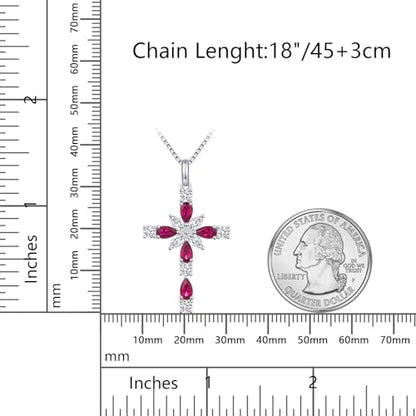 925 Sterling Silver Cross Necklace for Women，Birthday Delicate Star Cross Necklace Jewelry Gifts for Women，Birthstone Religious Jewelry for Mom, Chain 18 inch - color: G. 7. Red-July-Ruby