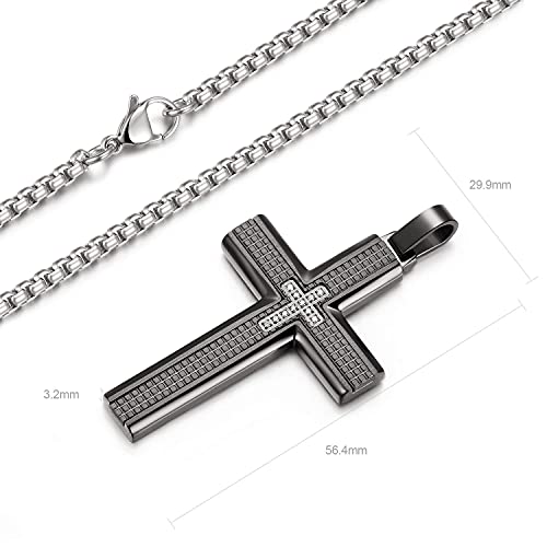 Holizaly Men's Cross Necklace 316L Stainless Steel Pendant White/Gold/Black/Blue Rolo Chain-Gift Box Included - color: black -B