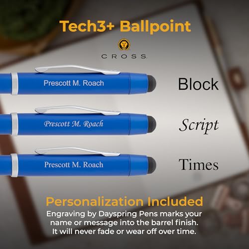 Cross Tech3+ Personalized Multifunction Pen in Metallic Blue With Stylus - color: Metallic Blue