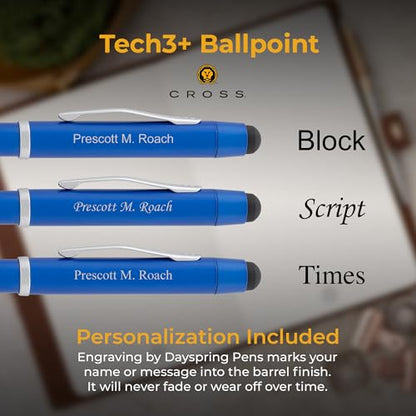 Cross Tech3+ Personalized Multifunction Pen in Metallic Blue With Stylus - color: Metallic Blue