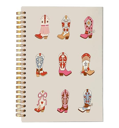VNWEK Boho Western Cowgirl Boots Spiral Notebook Journal 5.5x8.3 Inch, Cowgirl Western Gifts for Women Journal, Coquette Colorful Boots Southwestern Lined Hardcover Spiral Notebook - color: Boho Western Cowgirl