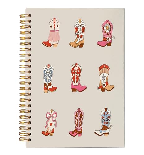 VNWEK Boho Western Cowgirl Boots Spiral Notebook Journal 5.5x8.3 Inch, Cowgirl Western Gifts for Women Journal, Coquette Colorful Boots Southwestern Lined Hardcover Spiral Notebook - color: Boho Western Cowgirl