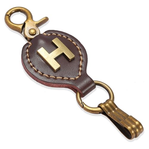 Initial Letter Keychain Brown Leather Alphabet Keychain with Easy Clasp, Key Car Key Bag Key Ring for Women Mens - color: H