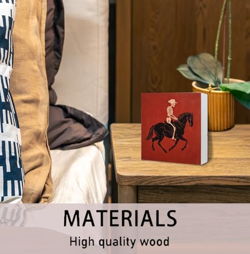 Gothic Western Rodeo Skeleton Wooden Box Sign, Western Gothic Home Decor, Quirky Vintage Goth Skull Wood Signs for Home Bedroom Office Desk Table Shelf Decoration, 5x5 Inch - color: Rodeo Skeleton