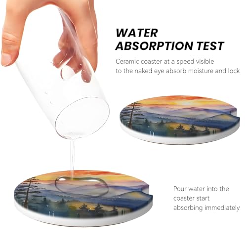 Mountains Blue Ridge Car Cup Holder Coasters 2 Pack 2.63" for Women - color: Yellow