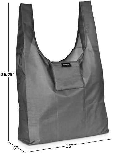 Masirs Reusable Grocery Bags 6 Pack, Large Foldable Tote, Folds Compact - color: Grey