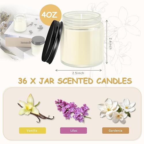 ACITHGL 36 Pcs 4oz Mini Mason Jar Candles Small Scented Candles Bulk Aromatherapy Ideal Souvenir Favors for Wedding Birthday Party (Vanilla, Lilac, Gardenia, Black) - color: Black, style: Vanilla, Lilac, Gardenia