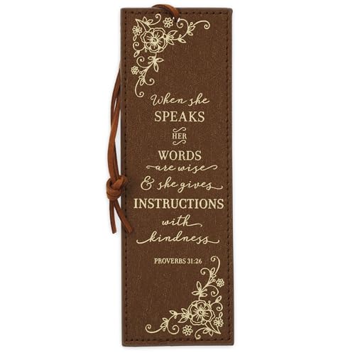 Christian Art Gifts Premium Faux Leather Bookmark for Women: Proverbs 31:26 - color: Brown - Proverbs 31 Woman