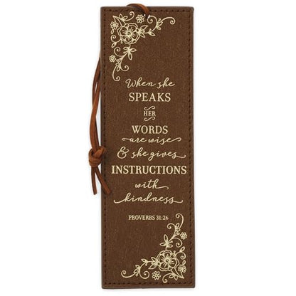 Christian Art Gifts Premium Faux Leather Bookmark for Women: Proverbs 31:26 - color: Brown - Proverbs 31 Woman