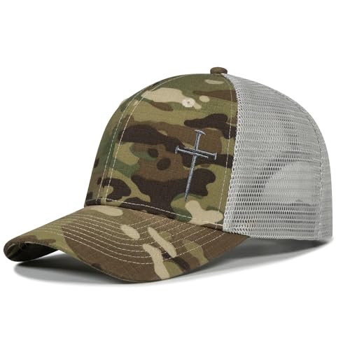 Christian Hats for Men Women,Jesus 3 Nail Cross Hat Christian Religious Gifts for Birthday/Christmas,Black and Silver - color: 593.camo-7