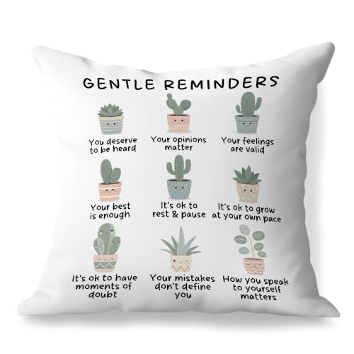 Gentle Reminders Plant Mental Health Pillow Cover 18x18 Double-Sided - color: Gentle Reminders
