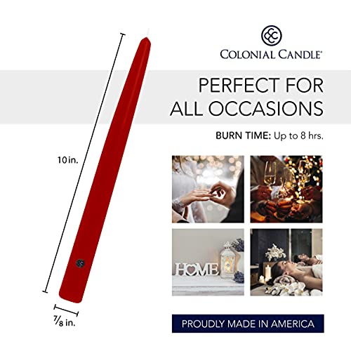 Colonial Candle Unscented Taper Candle, Handipt Collection, Red, 10 in, Pack of 12 - Up to 8 Hours Burn - color: Red, size: 10 In, style: Handipt