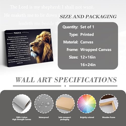 GFGVZLSK Lion of Judah Psalm 23 Canvas Wall Art 16x24 in - color: Psalm 23, size: 24"L x 16"W