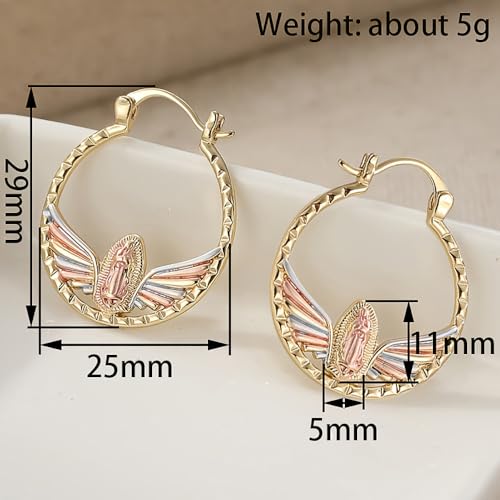 Tri-Color Our Lady of Guadalupe Hoop Earrings for Women Religious Jewelry - color: Three Tone