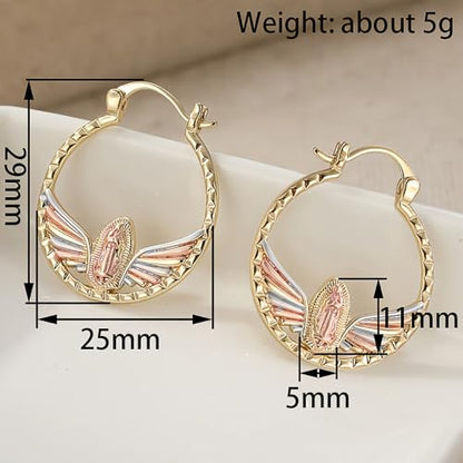 Tri-Color Our Lady of Guadalupe Hoop Earrings for Women Religious Jewelry - color: Three Tone