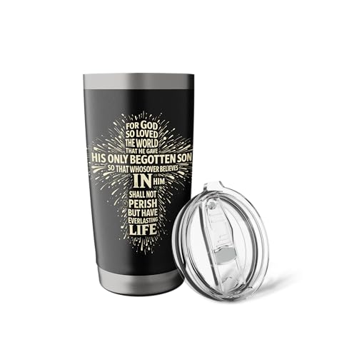 For God So Loved The World Word Cloud Bible Verse Cross Stainless Steel Insulated Tumbler