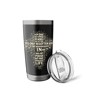 For God So Loved The World Word Cloud Bible Verse Cross Stainless Steel Insulated Tumbler