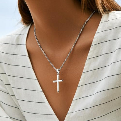 LOFITOR Mens Sterling Silver Cross Necklace for Women S925 Crucifix Pendant - size: 16 inches, style: Classic Cross Necklace