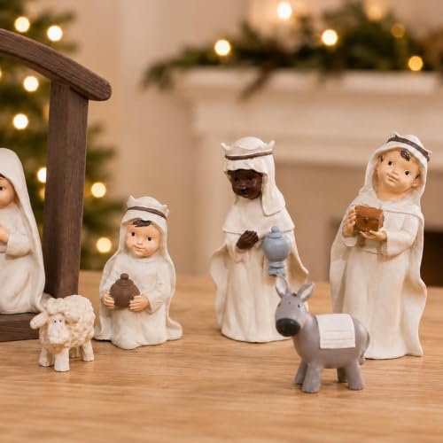 12 Piece Nativity Set, Resin Indoor Christmas Manger Scene, 5 Inch