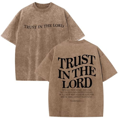 Wrenpies Mens Oversized Christian Shirts God Faith Jesus Religious Tshirts Trust in The Lord Bible Verse Tees Acid Wash Tops - color: Coffee, size: Medium