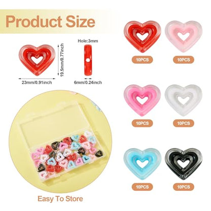 FASHEWELRY 60Pcs Acrylic Crystal Heart Beads Clear Love Heart Beads Candy Color Cute Pony Bead Aesthetic Bead for Valentine Day Bracelet Necklace Jewelry Making - color: Heart-60Pcs