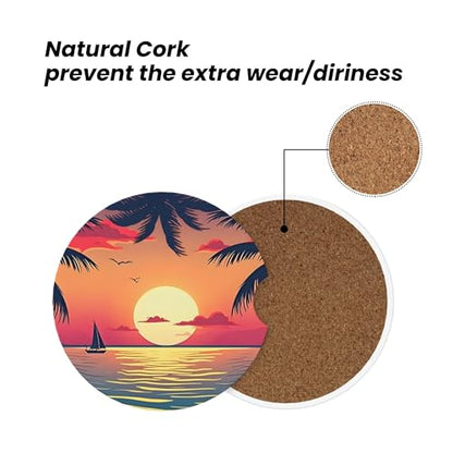 Beach Sunset Car Cup Holder Coasters 2 Pack 2.63" for Women - color: Orange