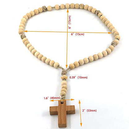 LYFOOHEART Handmade 100% Natural Wooden Rosary Beads Catholic Rosary for Pray Religious Rosary Decoration Gift for Mom, Girl, Grandmother… - size: Large Beads 0.48"