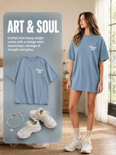 Muicy Womens Psalm 46 5 God is Within Her Christian Bible Verse Oversized T Shirt 2026 Summer - color: Dusty Blue, size: X-Large
