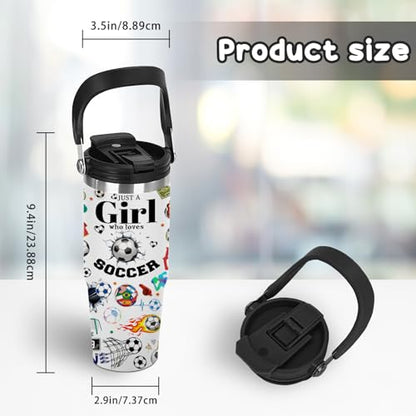 30oz Stainless Steel Insulated Tumbler with Handle, Soccer Gifts for Girls - color: Soccer1