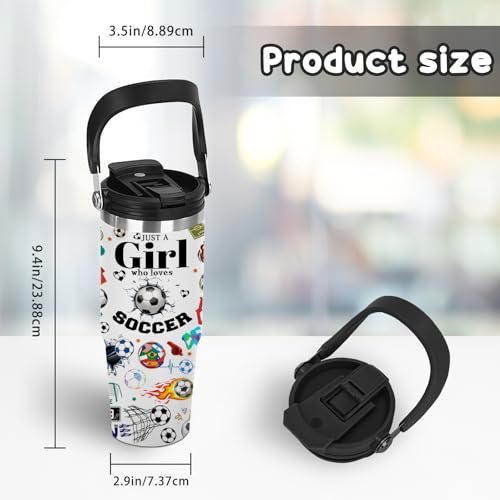 30oz Stainless Steel Insulated Tumbler with Handle, Soccer Gifts for Girls - color: Soccer1