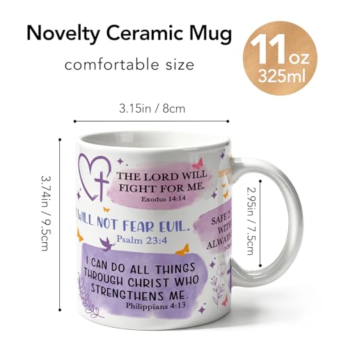 Purple Christian Coffee Mug Gifts for Women, Scripture Ceramic Cup with Bible Verse for Mom Grandma Church Friends, Daily Devotional Bible Study Gifts for Pastor, I Can Do All Things Through Christ