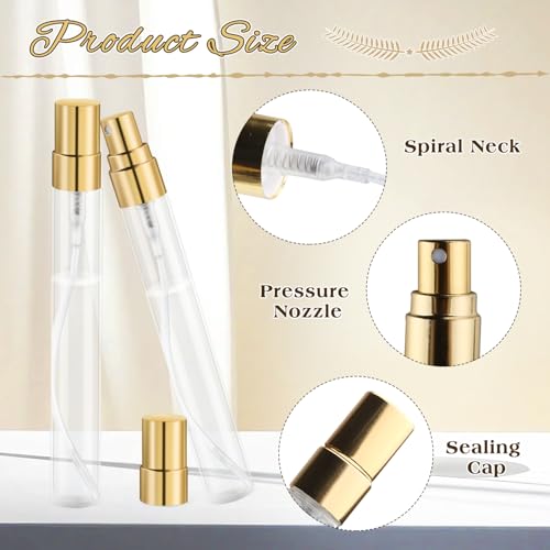 30 Pcs 10ml/0.34oz Mini Spray Bottle Glass Fine Mist Perfume Atomizer Empty Sample Containers with Golden Lids for Travel Cleaning Essential Oils (Pack of 2) - size: 10 ml (Pack of 2)