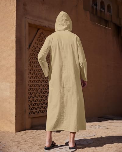 YAOHUOLE Long Sleeve Kaftan Thobe Button down Men Thobe with Pocket Big and Tall Kaftan Muslim Men Thobe - color: Khaki, size: 3X-Large