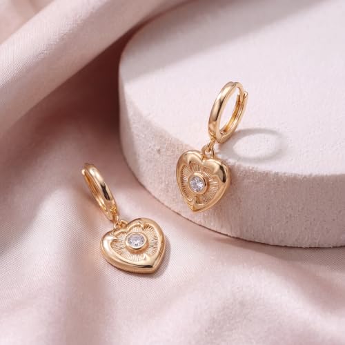 VACRONA Gold Heart Hoop Earrings Huggie Earrings for Women 14k Gold Plated Small Hoops Earrings - color: Love Heart-Gold