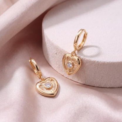 VACRONA Gold Heart Hoop Earrings Huggie Earrings for Women 14k Gold Plated Small Hoops Earrings - color: Love Heart-Gold