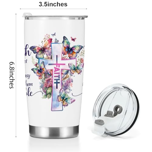 Christian Gifts for Women Tumbler, Inspirational Faith Religious Gifts for Women Girls Friends Birthday Christmas, Bible Verse Coffee Mug Stainless Steel Vacuum Insulated Travel Cup with Lid,20oz - color: Faith Butterfly 1216