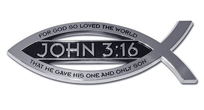 Elektroplate Christian Fish John 3:16 with Verse OEM Chrome Emblem for Cars, Trucks, and All Auto | Universal Fit at 4" x 1.4" | Weatherproof - color: John 3:16