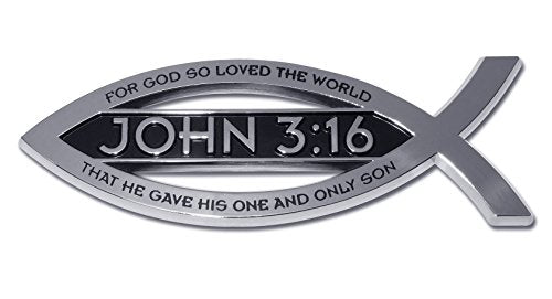 Elektroplate Christian Fish John 3:16 with Verse OEM Chrome Emblem for Cars, Trucks, and All Auto | Universal Fit at 4" x 1.4" | Weatherproof - color: John 3:16